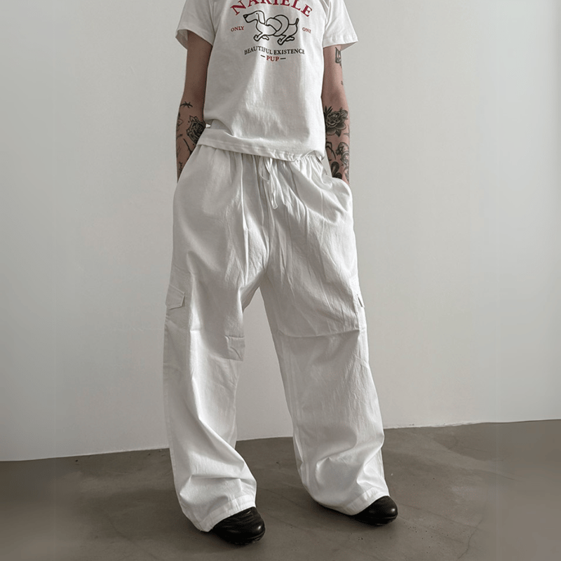 HERNO ドローストリングワイドレッグカーゴパンツ ドローストリング ホワイトワイドカーゴパンツ | ness.
