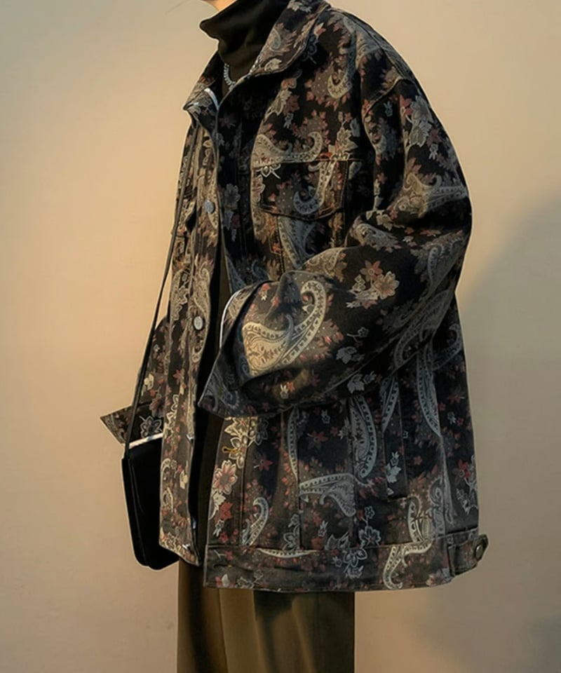 90s ヴィンテージ ガウン ジャケット ペイズリー柄 ブラックベロア USA製 ペイズリー オーバーサイズジャケット | ness.