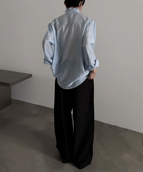 フリルネック シャーリングシャツ