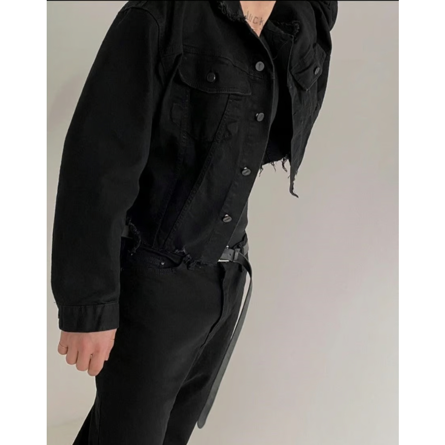 Minus ブラックフリンジ ジャケット フリンジエッジ ブラックデニムジャケット | ness.