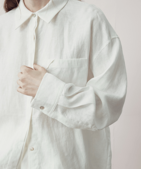 リネンブレンド オーバーサイズ ビッグシルエット 長袖シャツ / 2color