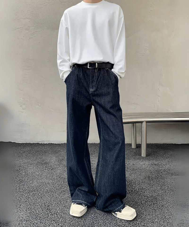 Menes ダークデニム ワイドレッグパンツ PANTS – MENES