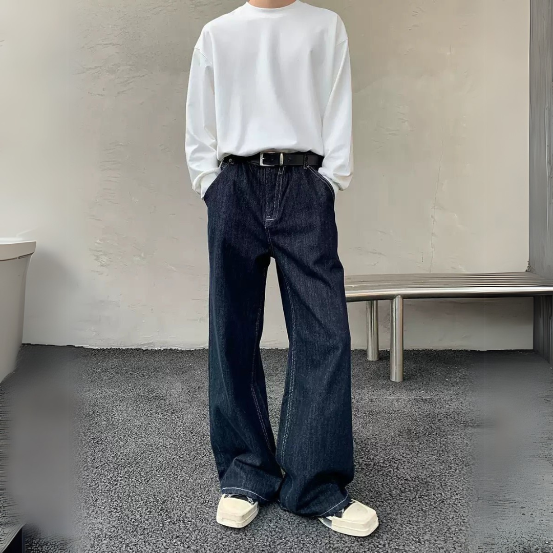 VERY FEWEST ダークデニム ワイドパンツ アニュアンス anuans センターダーツワイドデニムパンツ （BLUE