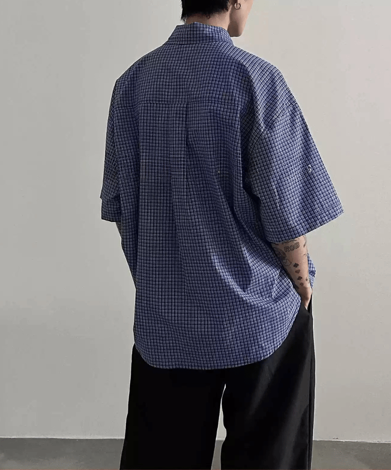 マディソンブルー　B刺繍入り　オーバーサイズ　チェック柄　ボタンダウンシャツ ブルーチェック オーバーサイズボタンダウンシャツ | ness.