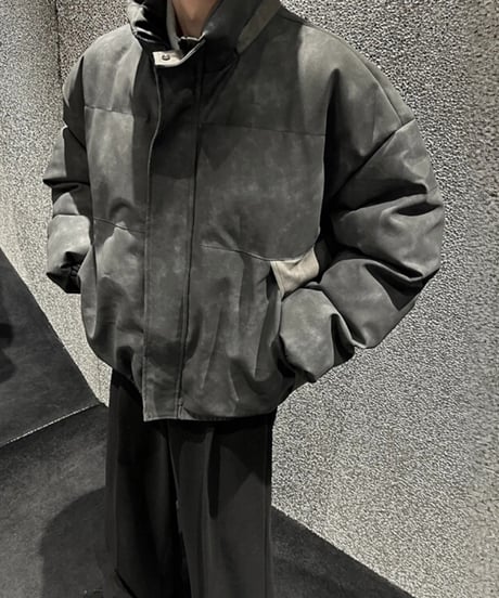 レザージッパー ダウンジャケット