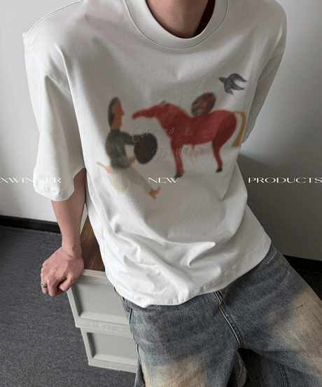 レトロアートグラフィック ルーズ半袖Tシャツ / 3color