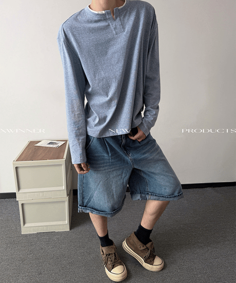 ルーズタック ワイドデニムハーフパンツ