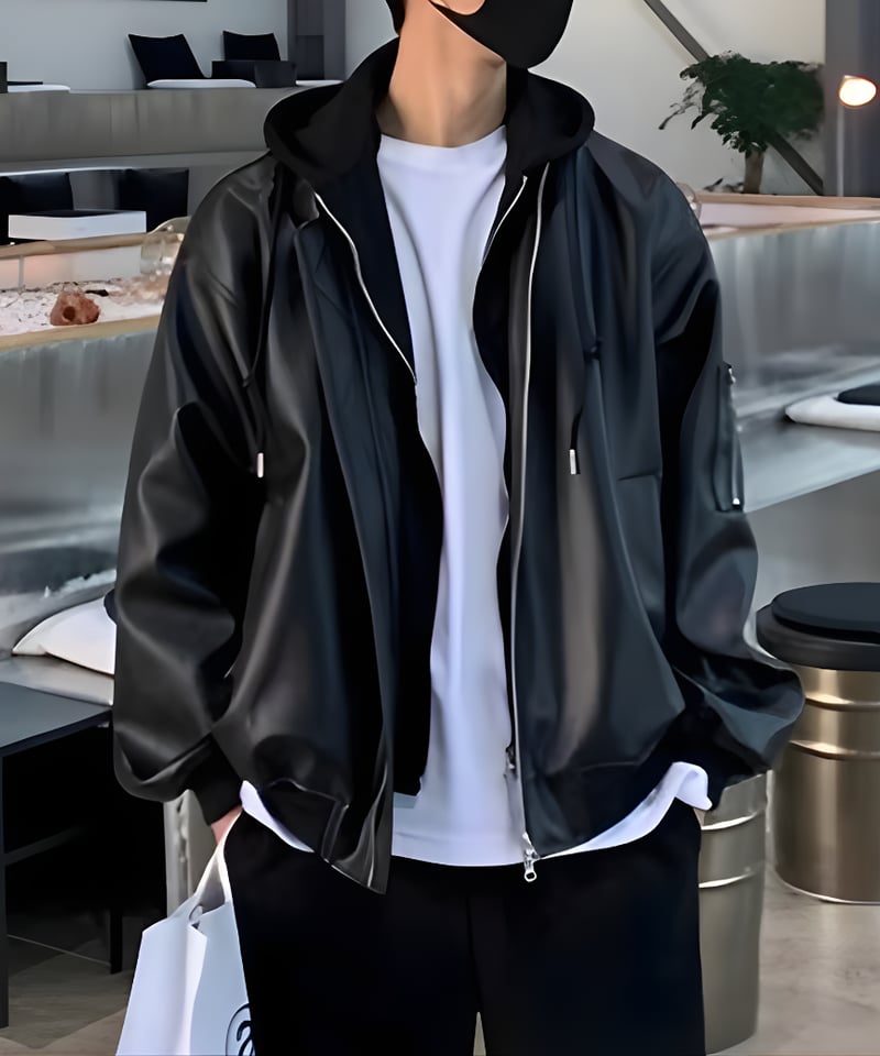 在庫限り】フードレイヤード レザージップブルゾン | ness.