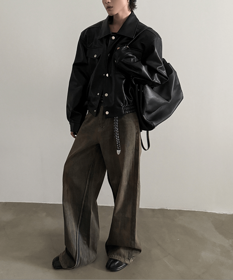 シルバーボタン デザイン レザージャケット | ness.