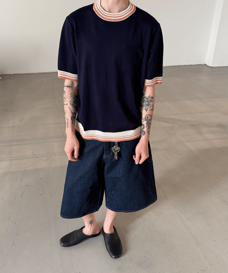 バイカラーリブライン サマーニットポケットTシャツ / 2color