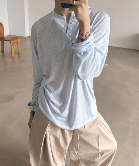 シアー ヘンリーネック ルーズ L/S Tシャツ / 3color