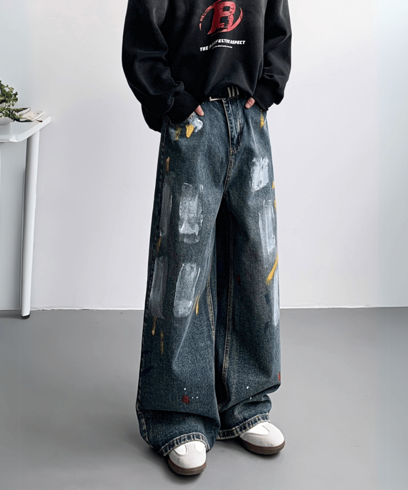 geek ペイント バギー デニム ペイントバギーデニムパンツ[Blue] – Noen