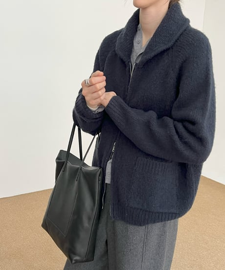 ソフトウールミックス ショールカラーニットブルゾン