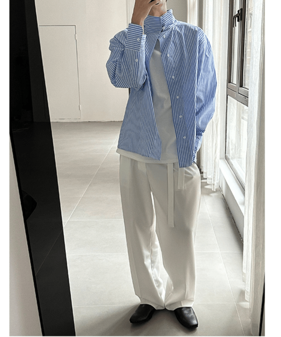 ストライプ バンドカラーシャツ | ness.