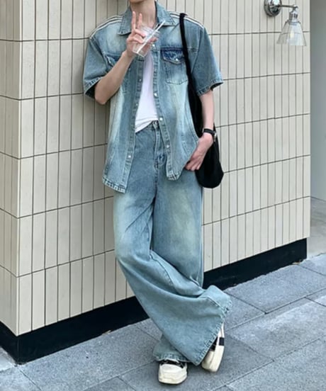 ショルダーライン 半袖 デニムシャツ / shirt only