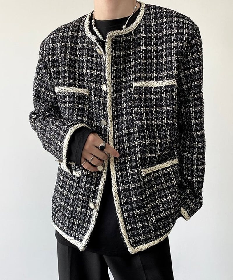 ノーカラーツイードジャケット ノーカラー ツイードジャケット | ness.