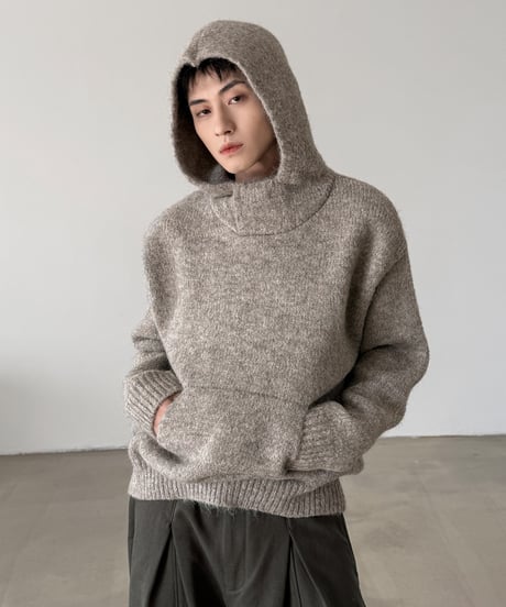 ウールブレンド フーデッドニットプルオーバー / 2colors