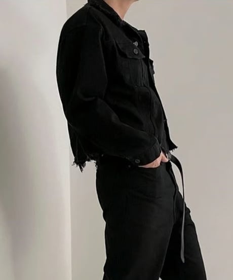 フリンジエッジ ブラックデニムジャケット