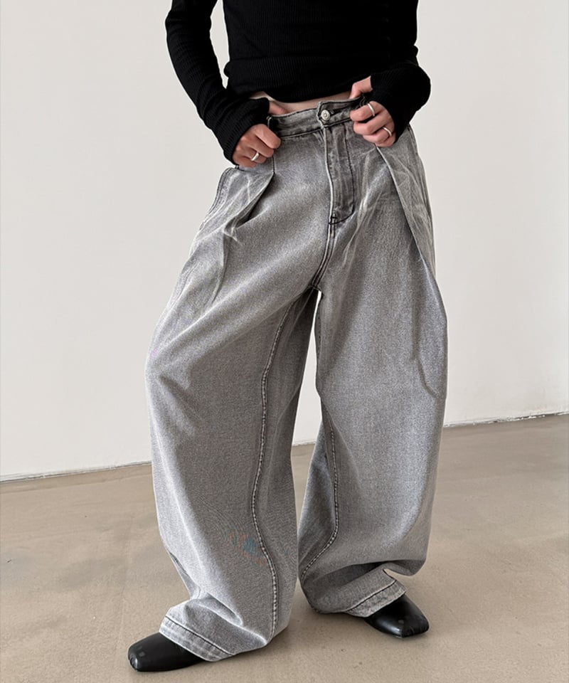drawer グレー デニムワイドパンツ ハイウエスト グレーワイド デニムパンツ | ness.