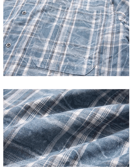 ウォッシュドブルー オーバーサイズチェックシャツ L/S S/S