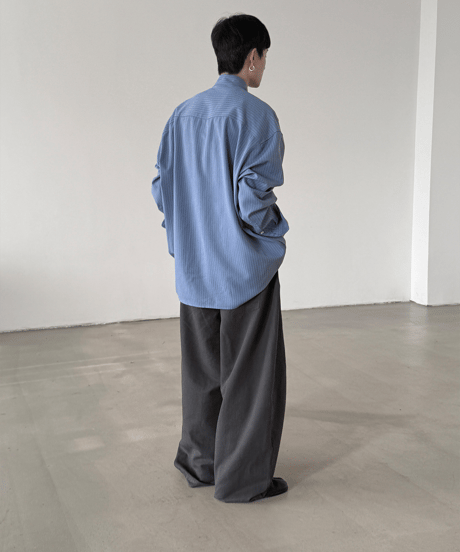 ボウタイデザイン ルーズフィット ストライプ長袖シャツ / 2color