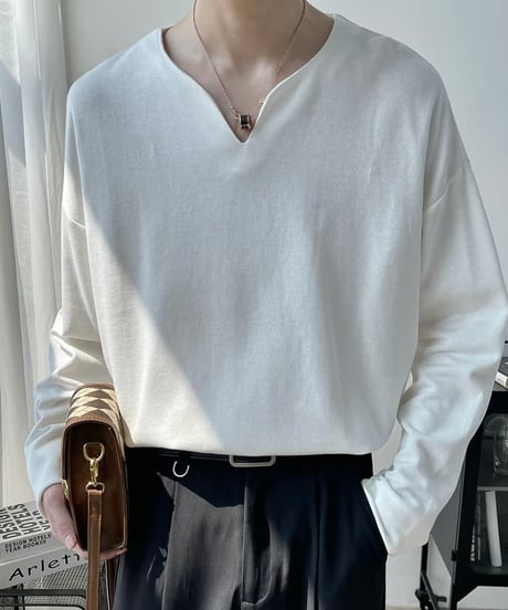 Vネック スキッパーロングTシャツ