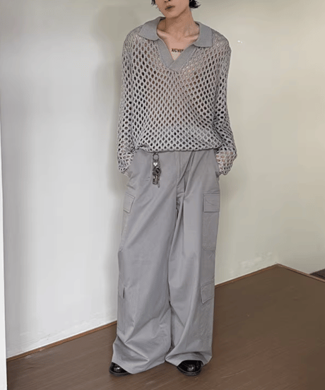 オープンメッシュ ポロニットプルオーバー / 2color
