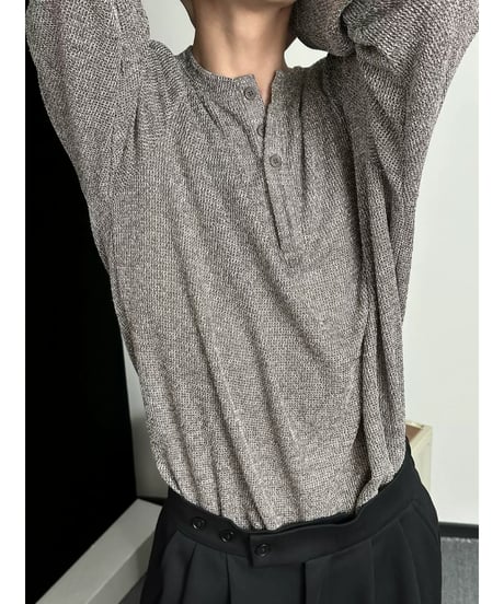 ワッフル編み ヘンリーネック ロングスリーブカットソー / 3color