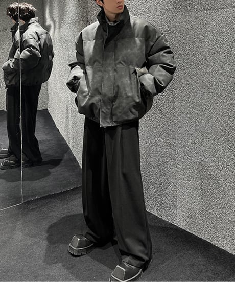 レザージッパー ダウンジャケット