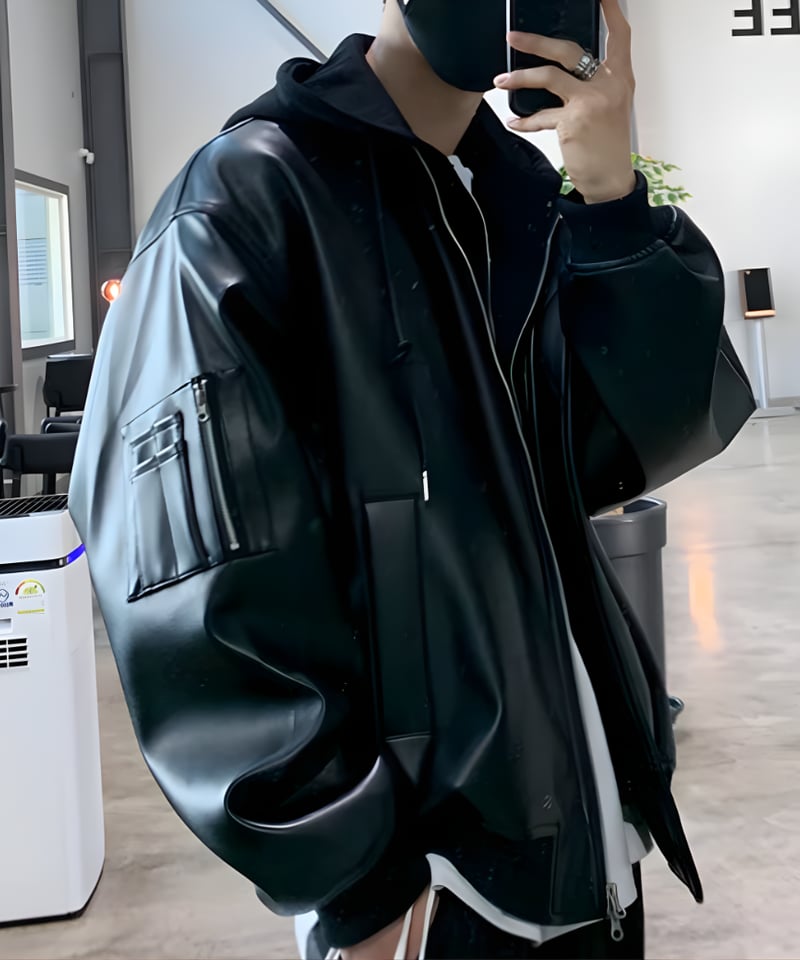 在庫限り】フードレイヤード レザージップブルゾン | ness.