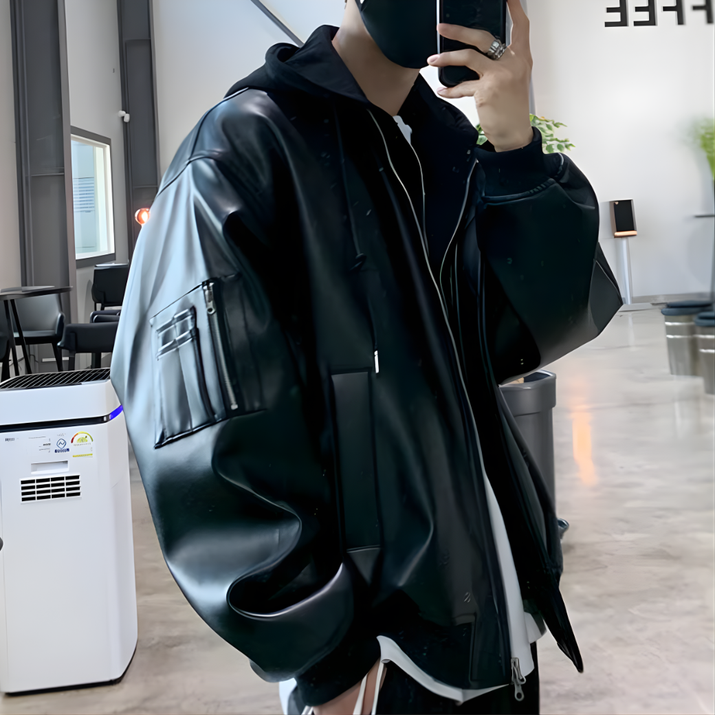 在庫限り】フードレイヤード レザージップブルゾン | ness.