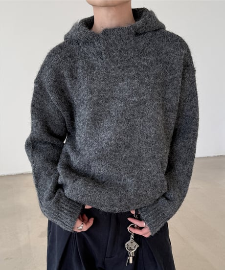 ウールブレンド フーデッドニットプルオーバー / 2colors