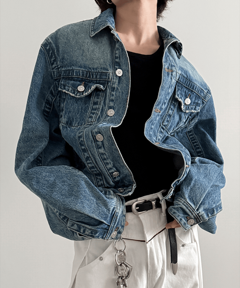 【DIESEL】ヴィンテージウォッシュ デニムジャケット クロップド丈 ヴィンテージウォッシュ デニムジャケット | ness.