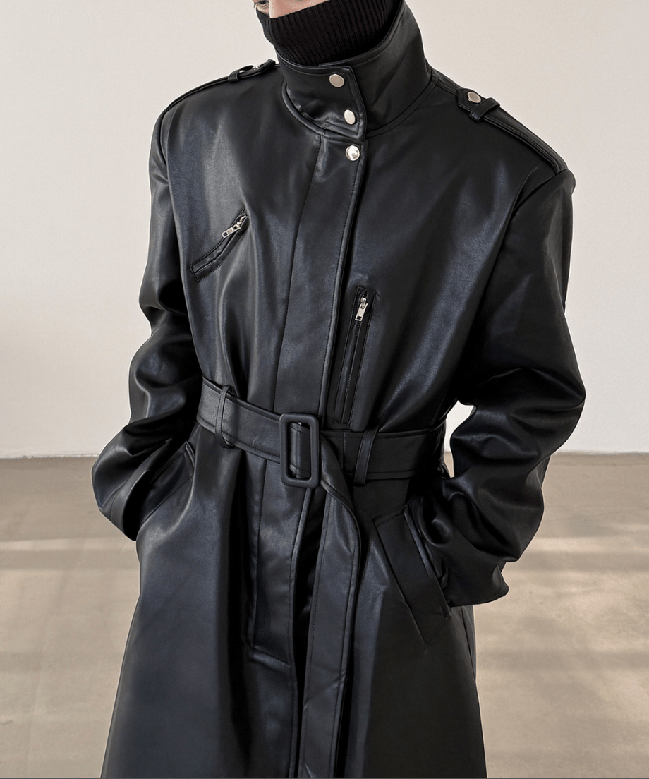 risa！稀少価値CoSTUME NATIONAL 黒 レザー コート スタンドカラー ロングレザーコート | ness.
