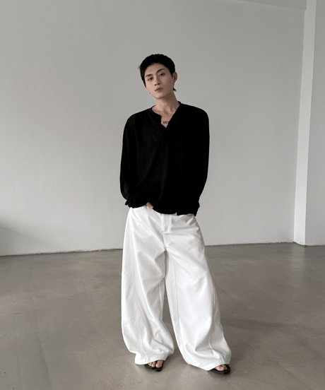 シアー ヘンリーネック ルーズ L/S Tシャツ / 3color