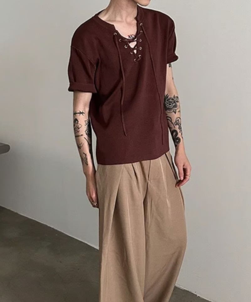 【新品タグ付き】ディニテコリエ シャツ シアー F ブラウン Vネック 新品タグ付き】ディニテコリエ シャツ シアー F ブラウン V
