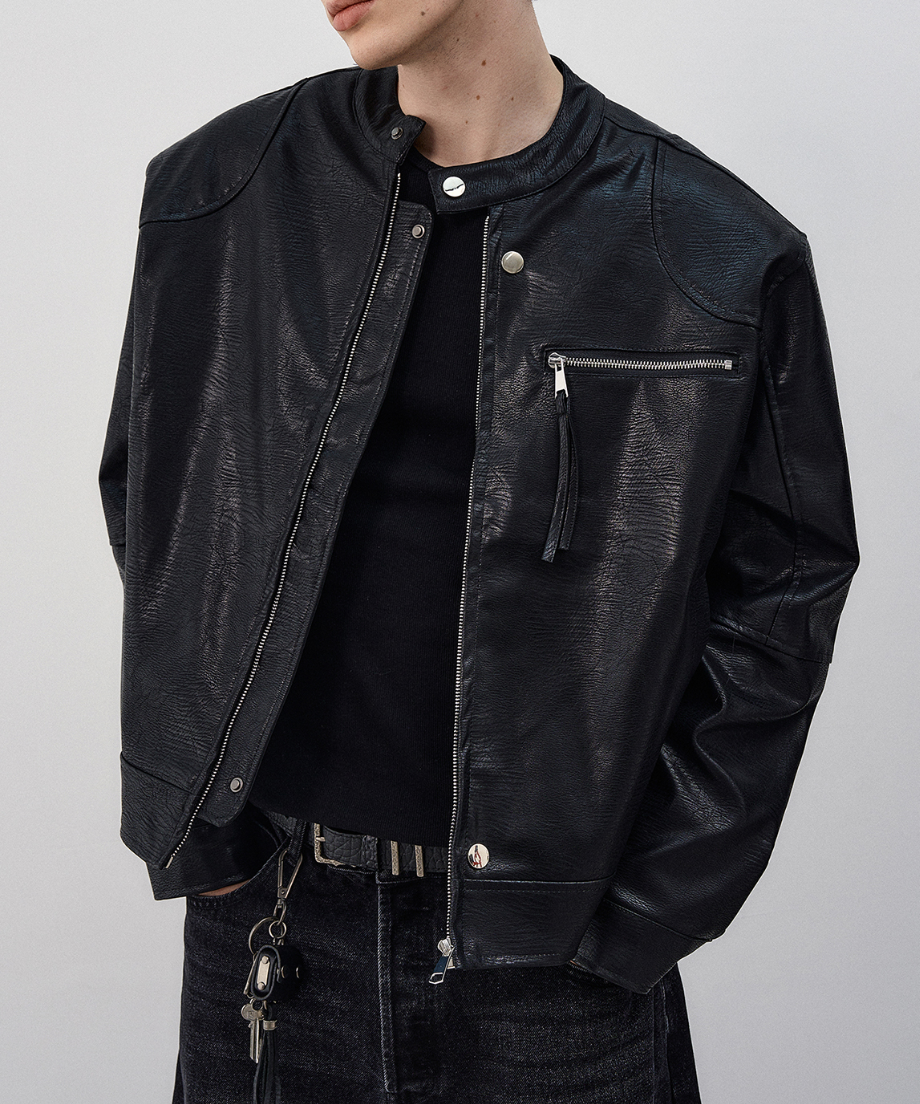 スタンドカラー レザージャケット | ness.