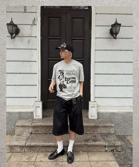 ヴィンテージ風 アメカジグラフィック プリント 半袖Tシャツ / 2color