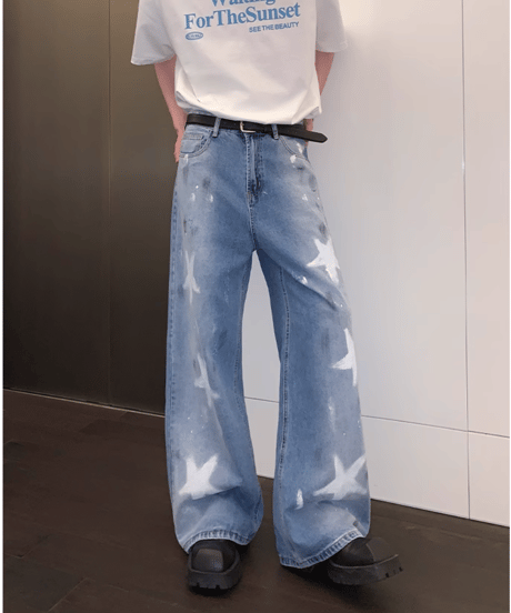 スターペイント ダメージワイドデニム