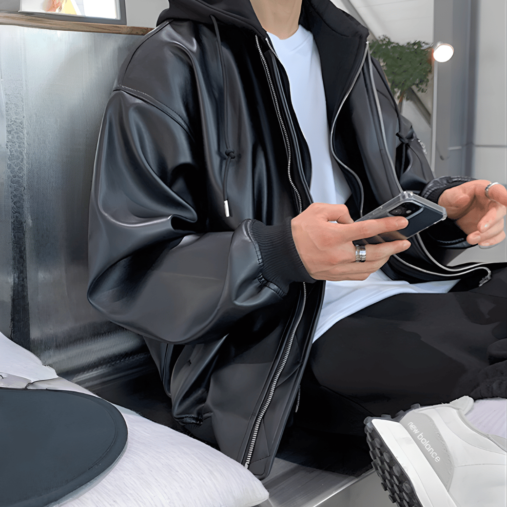 在庫限り】フードレイヤード レザージップブルゾン | ness.