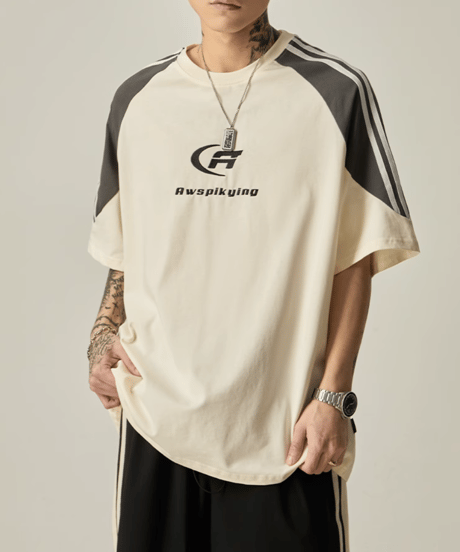 デュアルストライプ ラグランオーバーサイズTシャツ / 2color