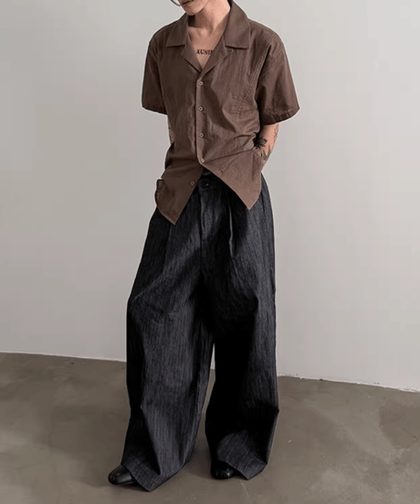 リネンミックス ワイドタックパンツ / 2color