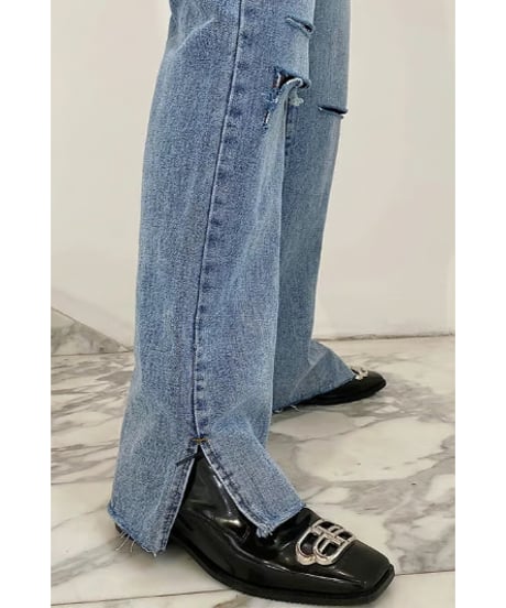 ダメージ スリットデニムパンツ