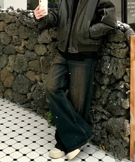 ヴィンテージウォッシュ ワイドデニム
