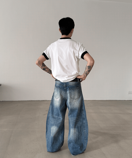 ヴィンテージウォッシュ ルーズ ワイドデニムパンツ