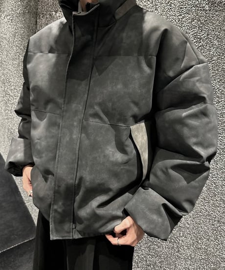 レザージッパー ダウンジャケット