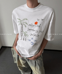 パームツリーグラフィック ルーズ半袖Tシャツ / 2color