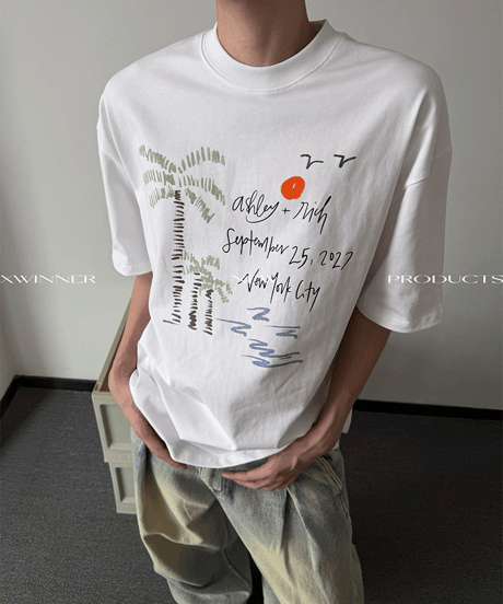 パームツリーグラフィック ルーズ半袖Tシャツ / 2color