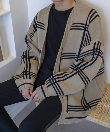 【再入荷】チェックパターン オーバーサイズカーディガン / 3color