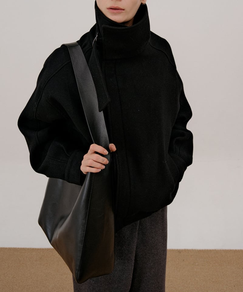クルニ　ウールスタンドショートブルゾン　ジャケット　ベスト　ブラック スタンドネック ウールブレンドショートブルゾン / 2color | ness.